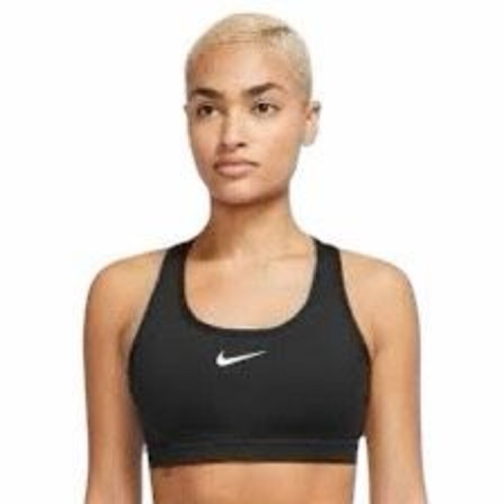 NIKE Women’s Black Racerback Medium Support Swoosh Sports Bra Size Small
